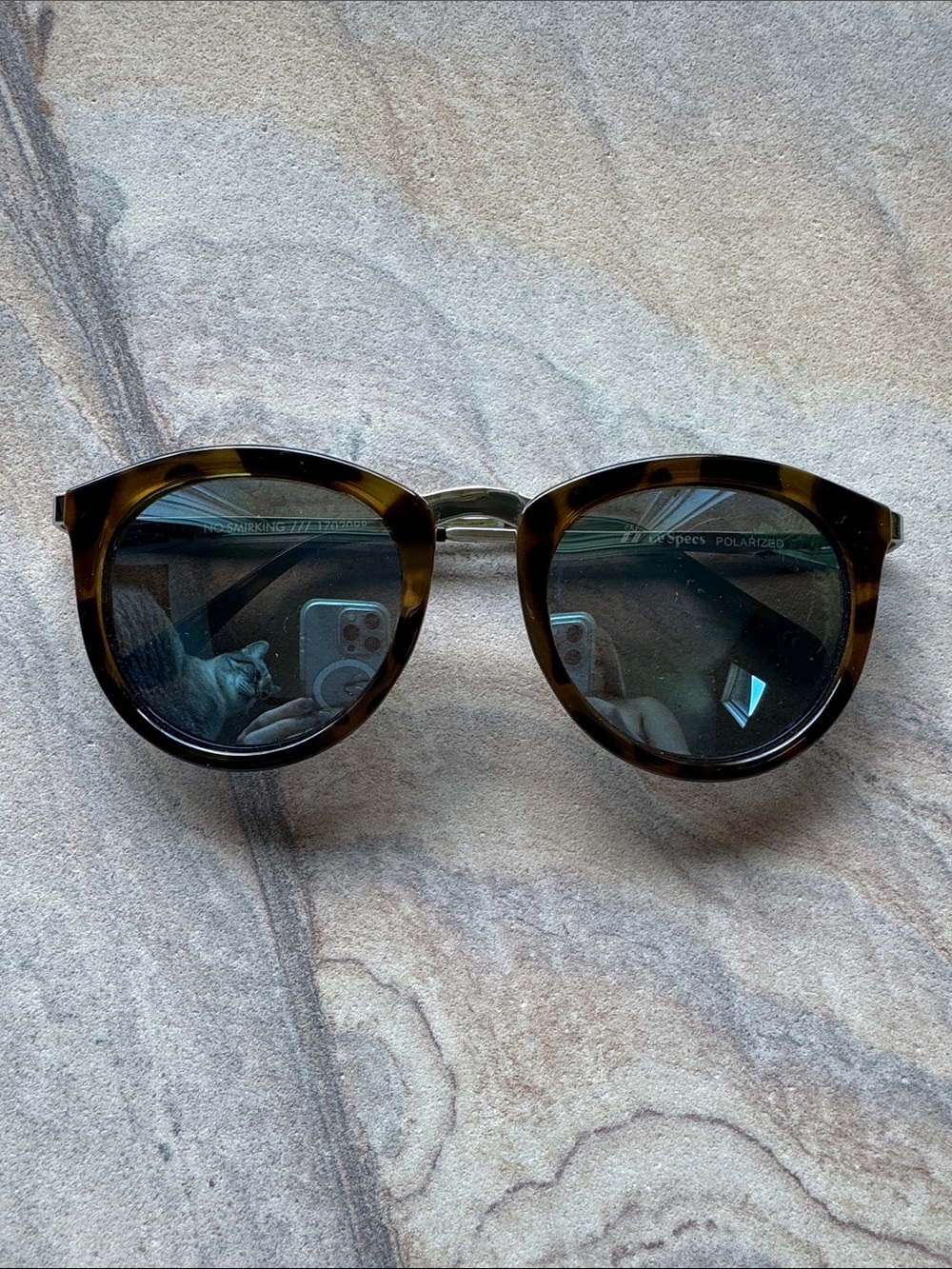 Le Specs Tortoiseshell Round Sunglasses with Dark Green Lenses